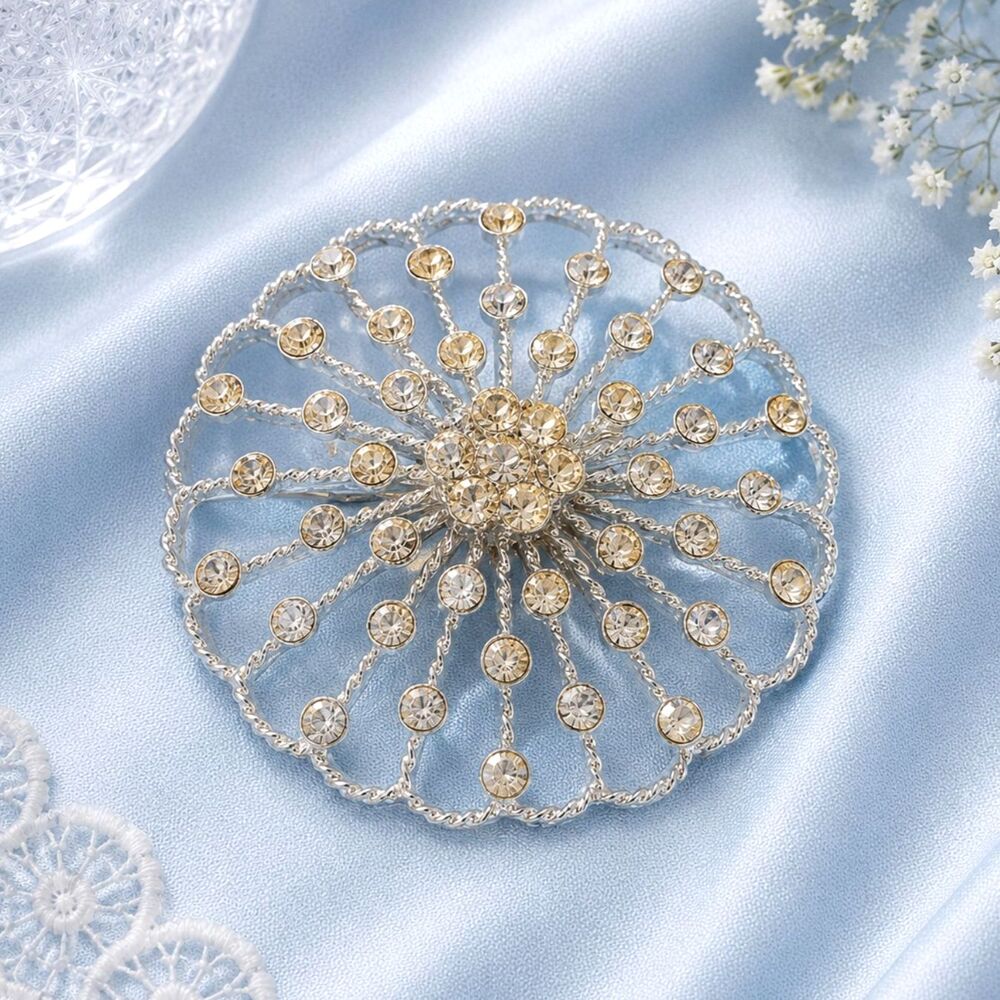 Vintage Silver Tone Rhinestone Circle Statement Brooch